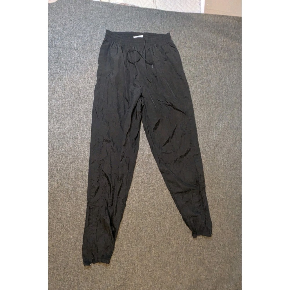 Vintage Reebok Track Joggers Pants Mens Black Medium Windbreaker Zip Ankle Y2K